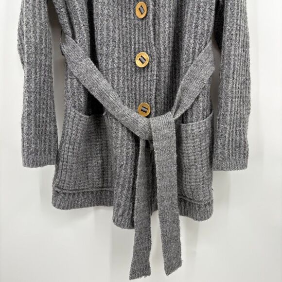 Free People Taffy Long Cardigan in Gray, Sz Medium, Wool Blend Waffle Knit - Picture 6 of 11